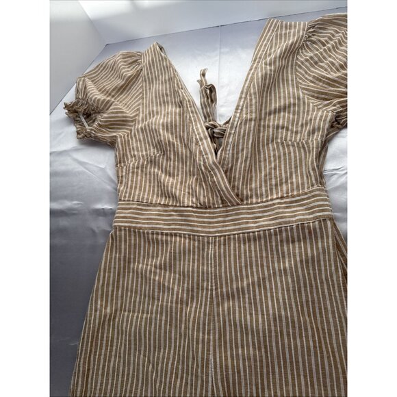 Free People Striped Tan/White Jumpsuit With V-Neck Tie Back Design size M - Picture 4 of 14
